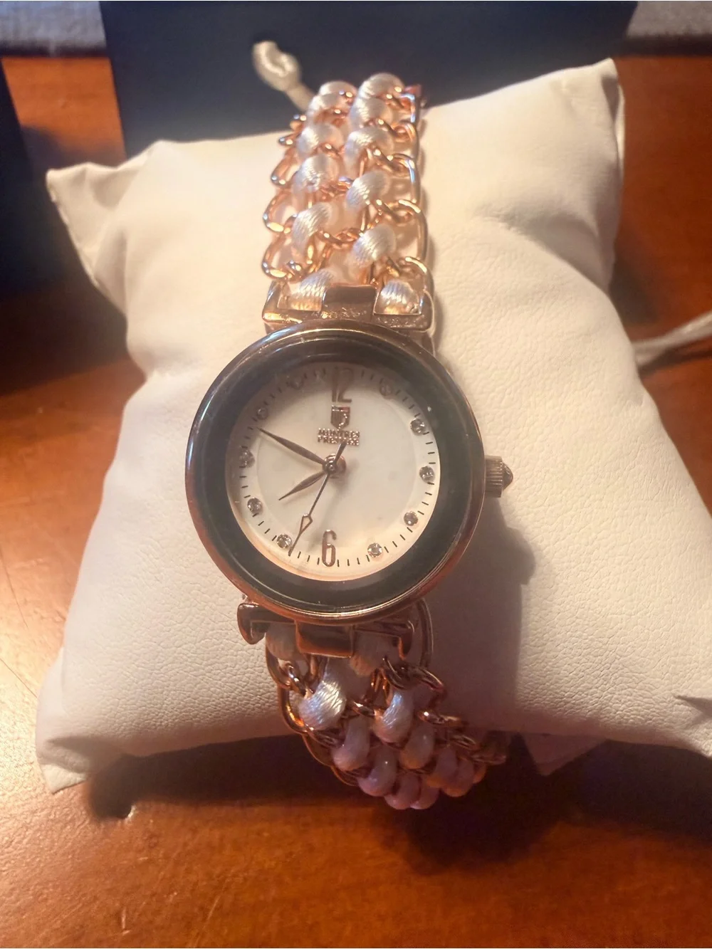 Rose Gold Chain-Link Women’s Watch with White Dial